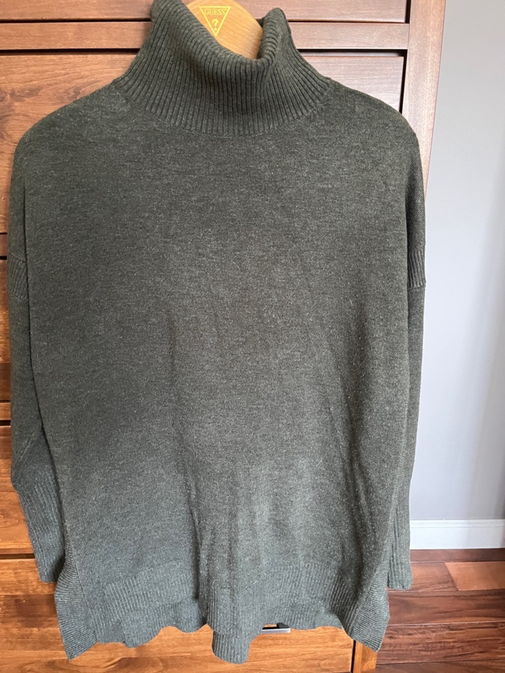 French Connection Dark Olive Ribbed Turtleneck Sweater